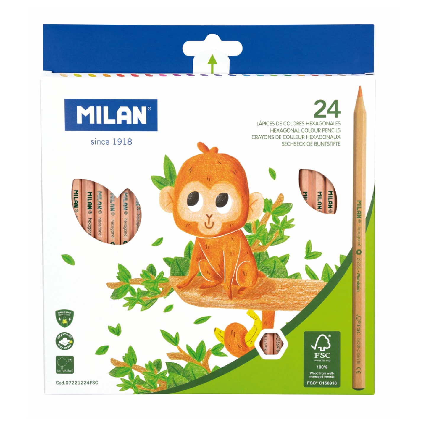 Набор цветных карандашей MILAN 24 цвета деревянные 2,9 мм шестигранные в картонной упаковке с европодвесом (ECO)