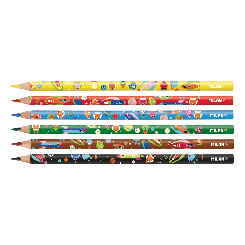 Набор цветных карандашей Super Heroes Space деревянные трехгранные 2,9мм 6 металлических цветов в пл