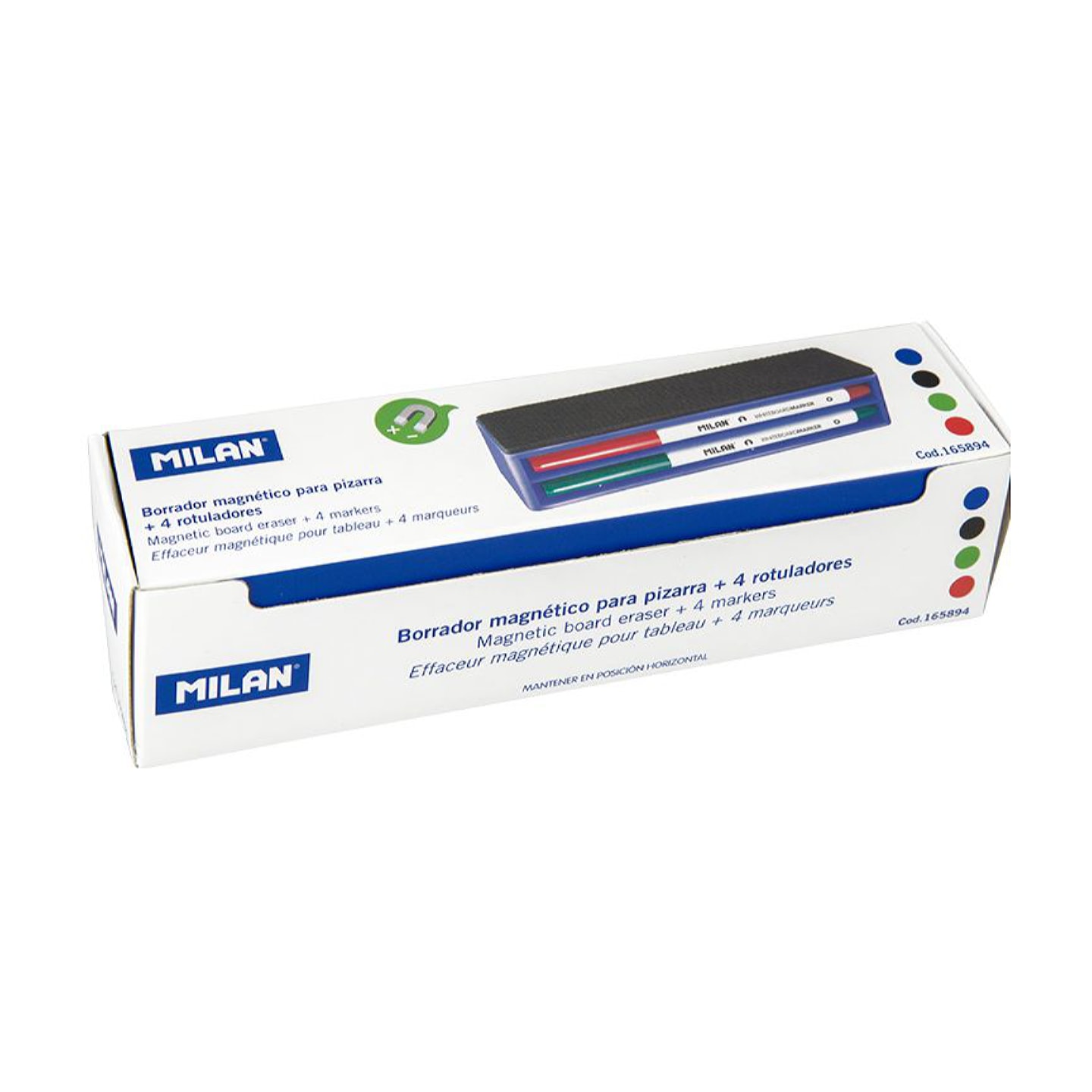 Набор маркеров для белой доски MILAN круглый наконечник 4 цвета + губка-держатель магнитная в карт.коробке