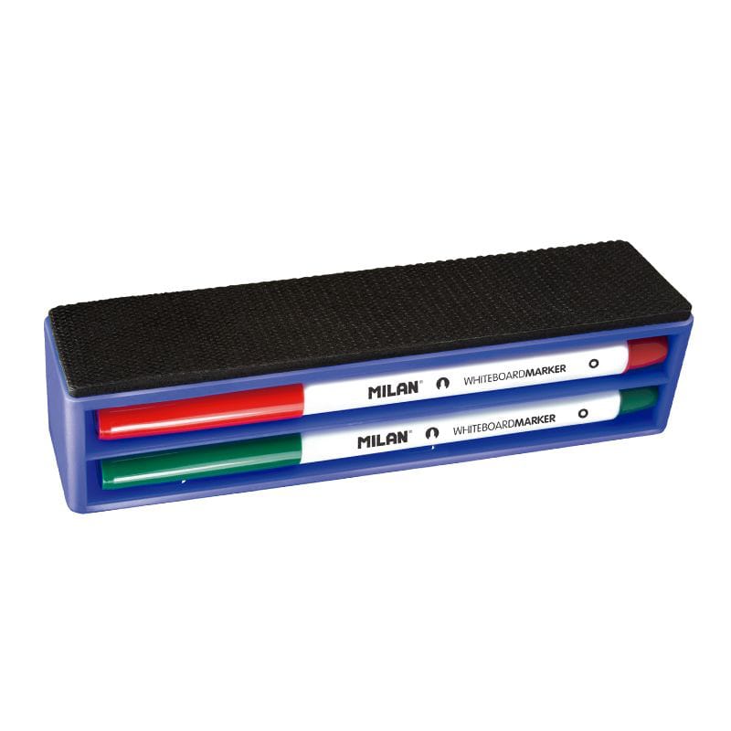 Набор маркеров для белой доски MILAN круглый наконечник 4 цвета + губка-держатель магнитная в карт.коробке