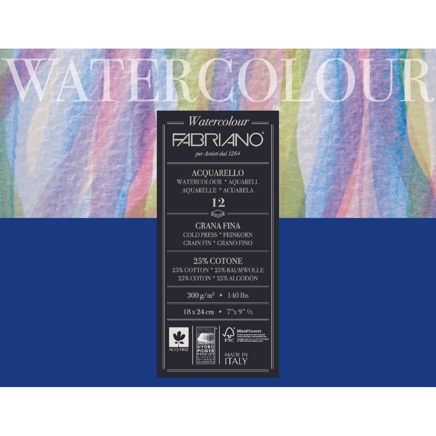 Альбом для акварели Watercolour Studio 300г/м.кв 18x24см Фин 12л склейка по 1 стороне