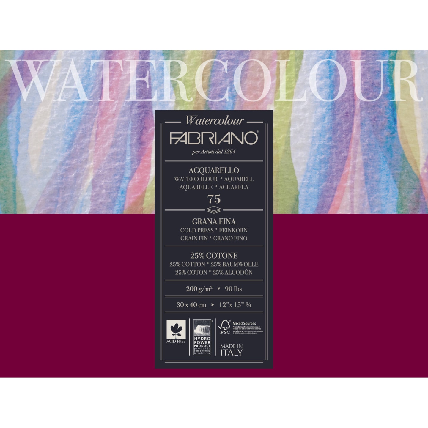 Альбом для акварели Watercolour Studio 200г/м.кв 30x40см Фин 75л склейка по 1 стороне