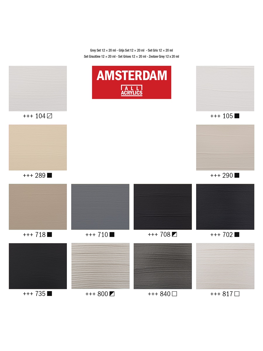 Набор акриловых красок Amsterdam Standart 12цв*20мл оттенки серого