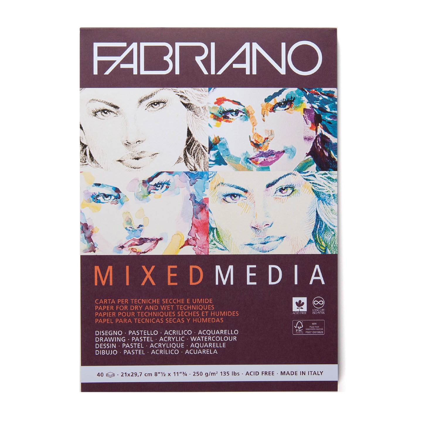 Альбом Mixed Media 250г/м.кв 21x29,7см мелкозернистая 40л склейка по 1 стороне