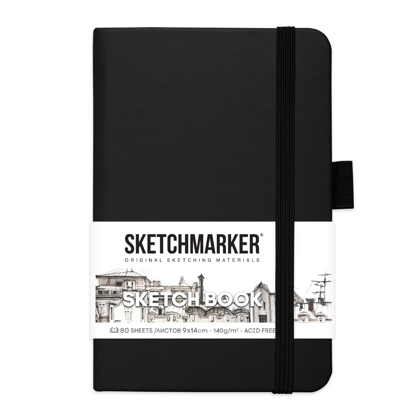 Блокнот для зарисовок Sketchmarker 140г/кв.м 80л твердая обложка Черный 5 размеров в ассортименте