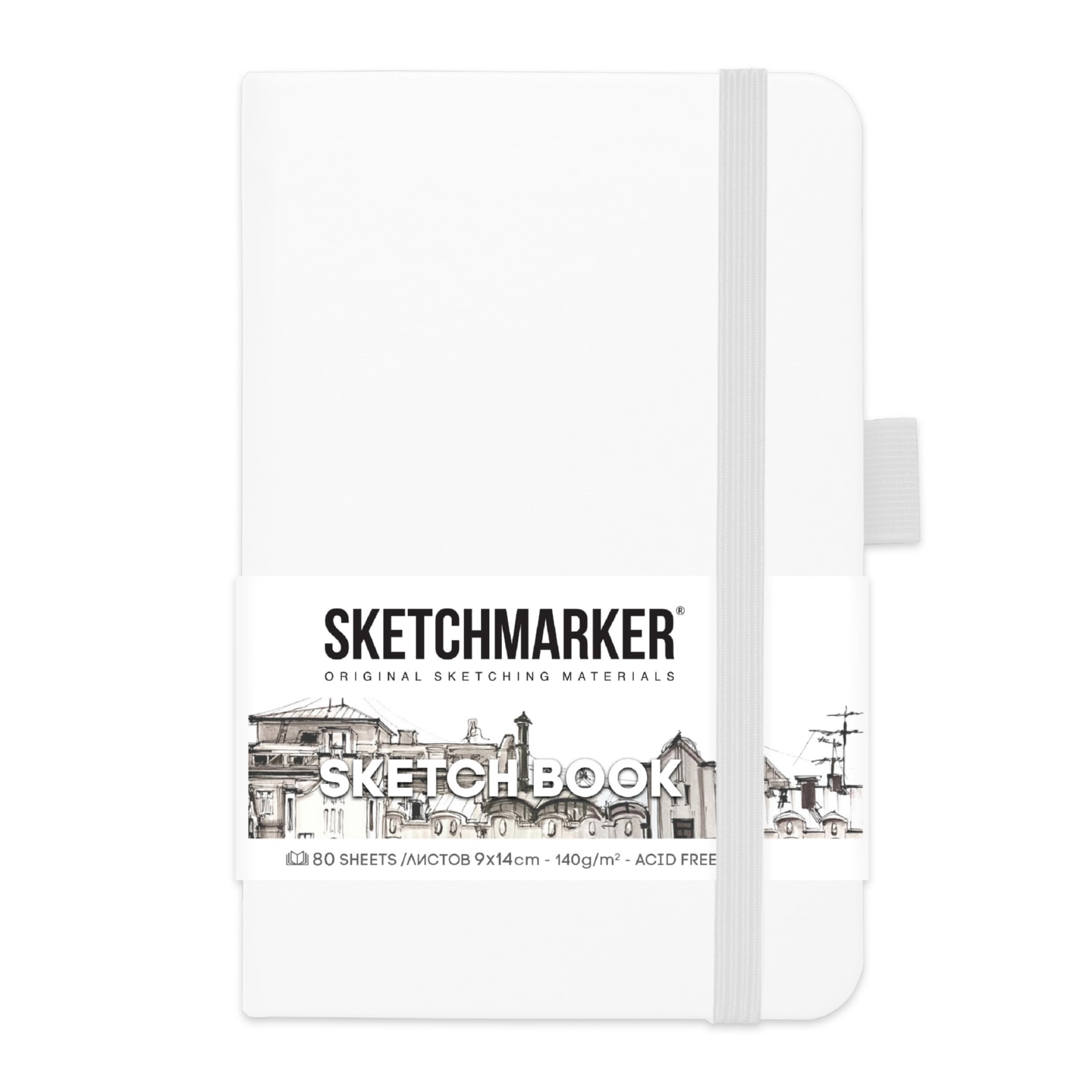 Блокнот для зарисовок Sketchmarker 140г/кв.м 80л твердая обложка Белый 5 размеров в ассортименте