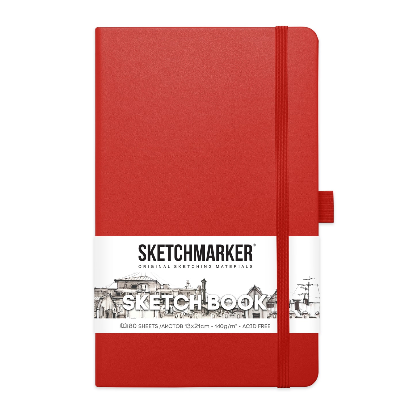 Блокнот для зарисовок Sketchmarker 140г/кв.м 13*21см 80л твердая обложка Красный