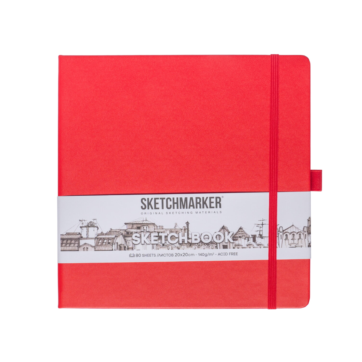 Блокнот для зарисовок Sketchmarker 140г/кв.м 20*20cм 80л твердая обложка Красный