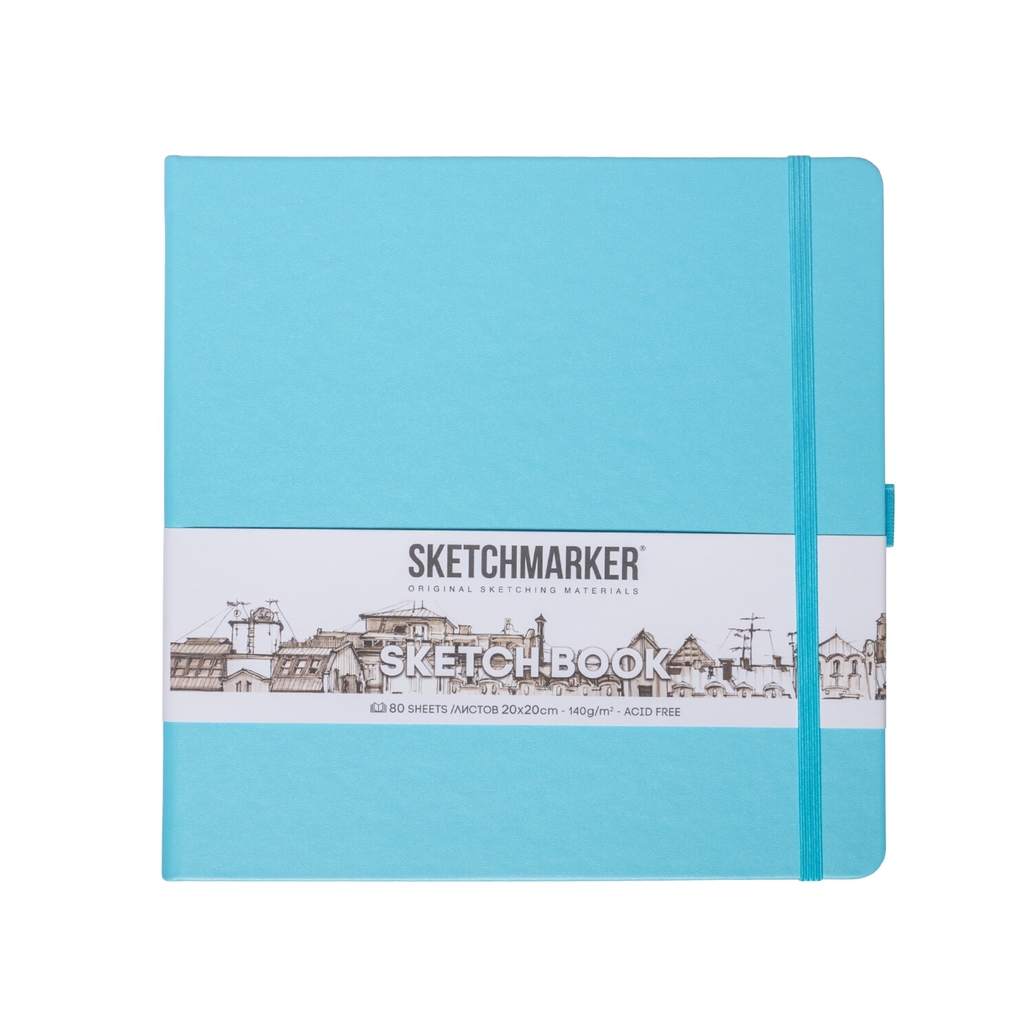 Блокнот для зарисовок Sketchmarker 140г/кв.м 20*20cм 80л твердая обложка Небесно-голубой