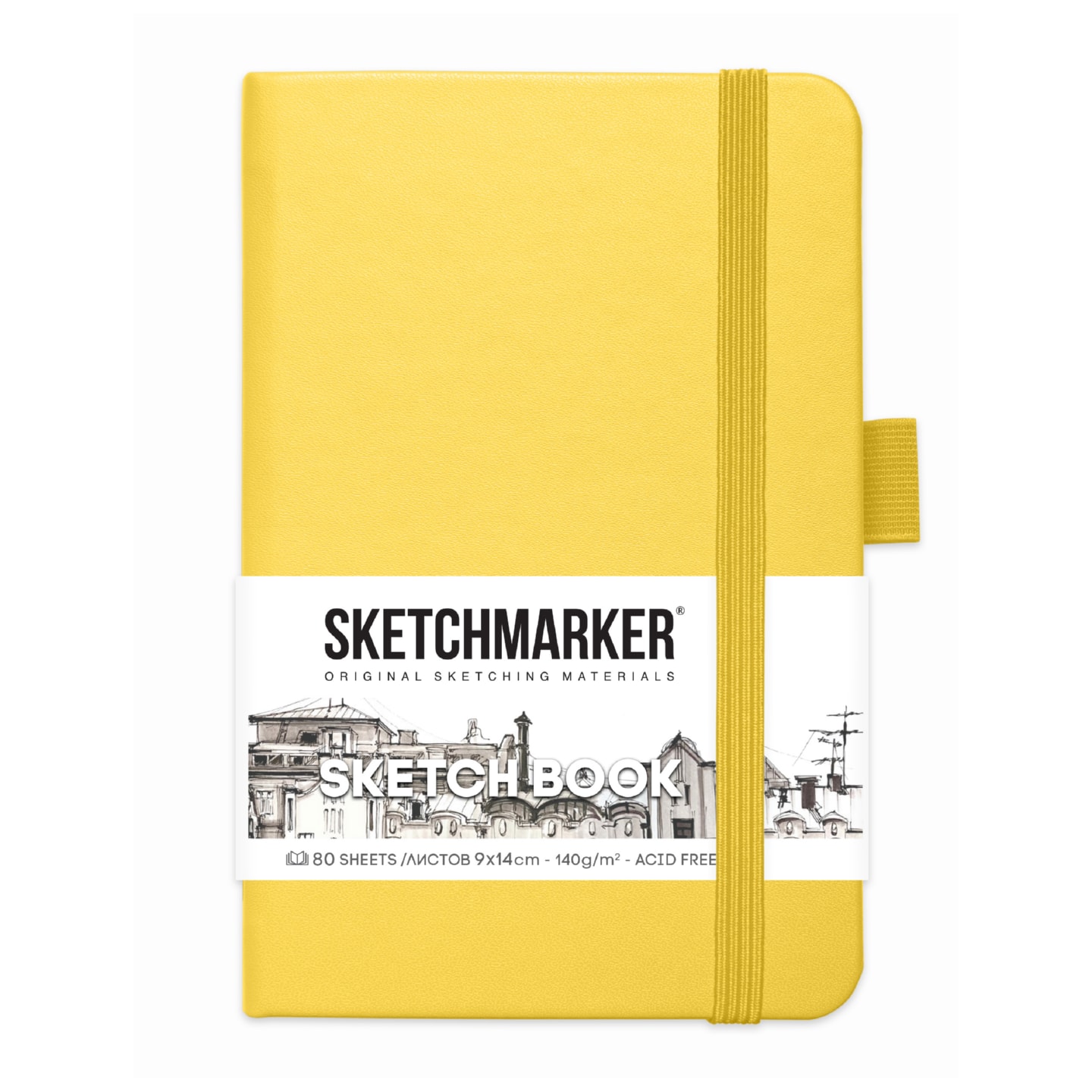 Блокнот для зарисовок Sketchmarker 140г/кв.м 9*14см 80л твердая обложка Лимонный