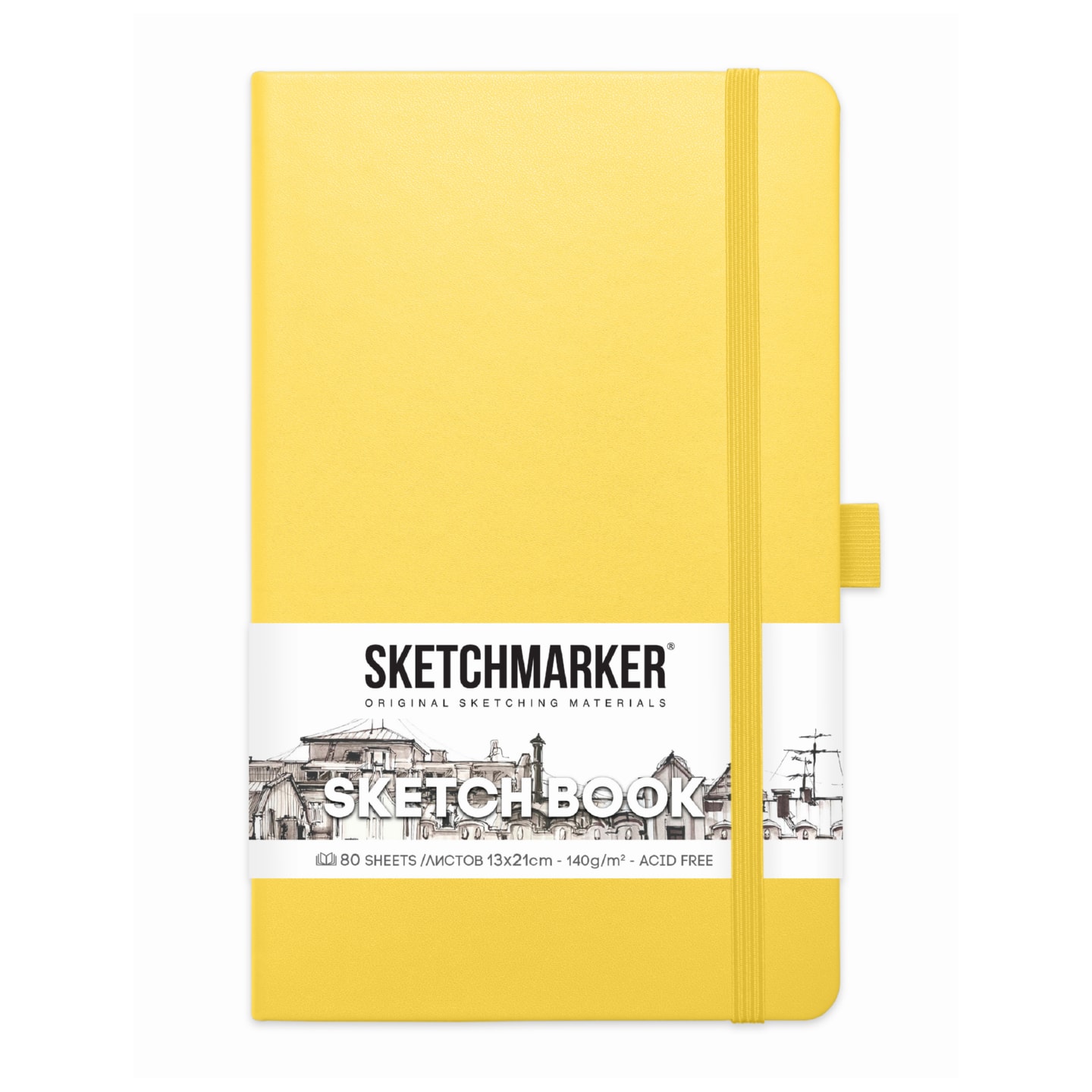 Блокнот для зарисовок Sketchmarker 140г/кв.м 13*21см 80л твердая обложка Лимонный