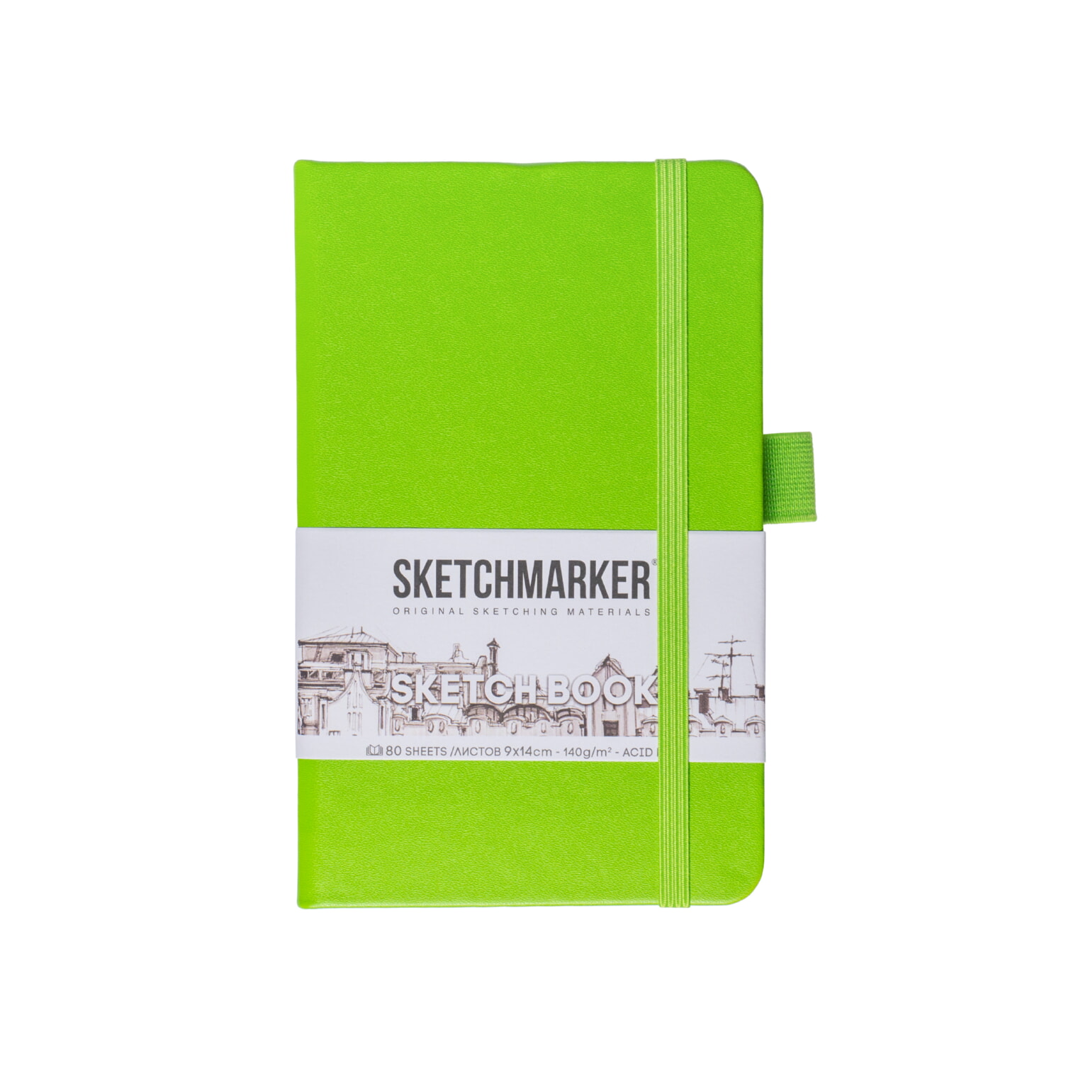 Блокнот для зарисовок Sketchmarker 140г/кв.м 9*14см 80л твердая обложка Зеленый луг