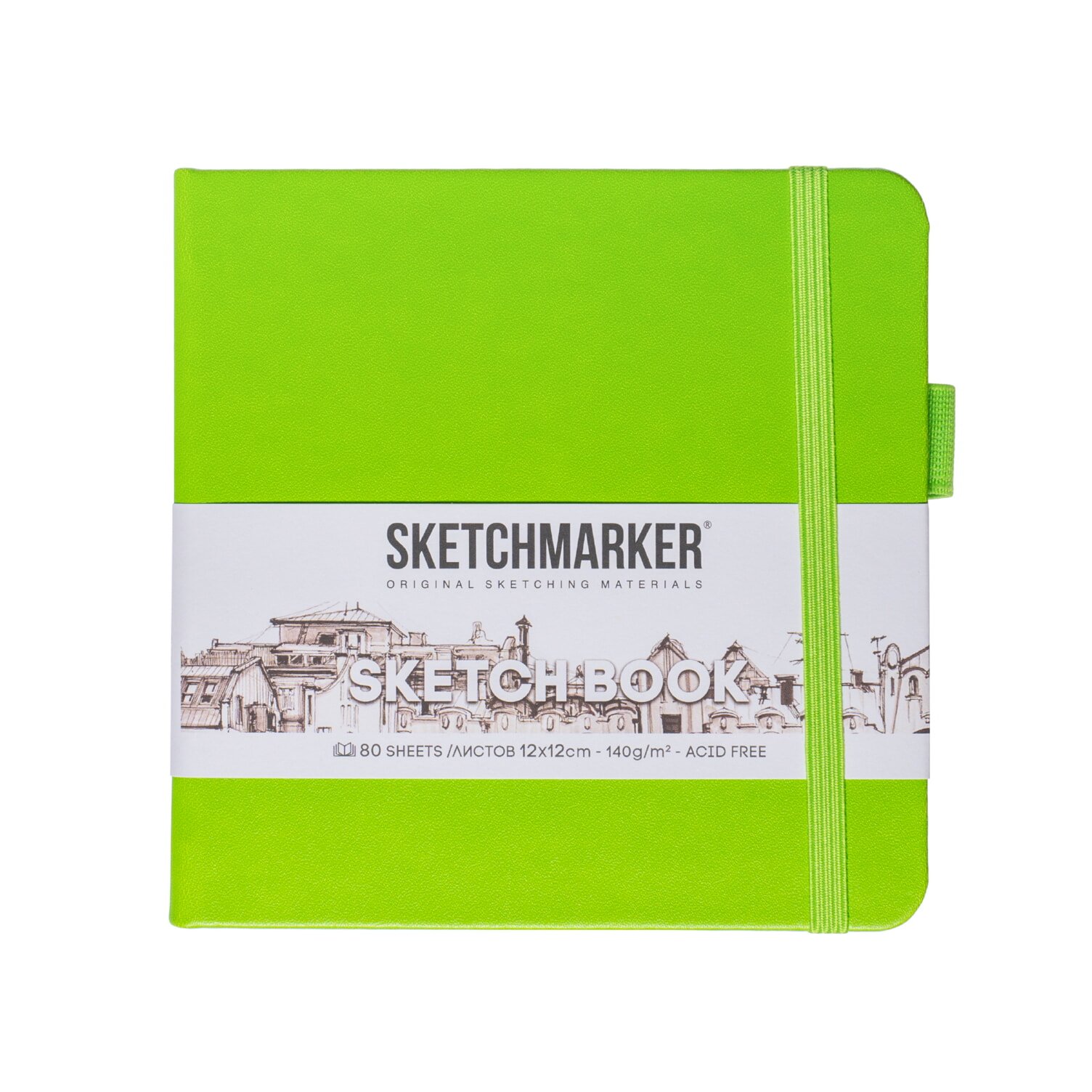 Блокнот для зарисовок Sketchmarker 140г/кв.м 12*12см 80л твердая обложка Зеленый луг