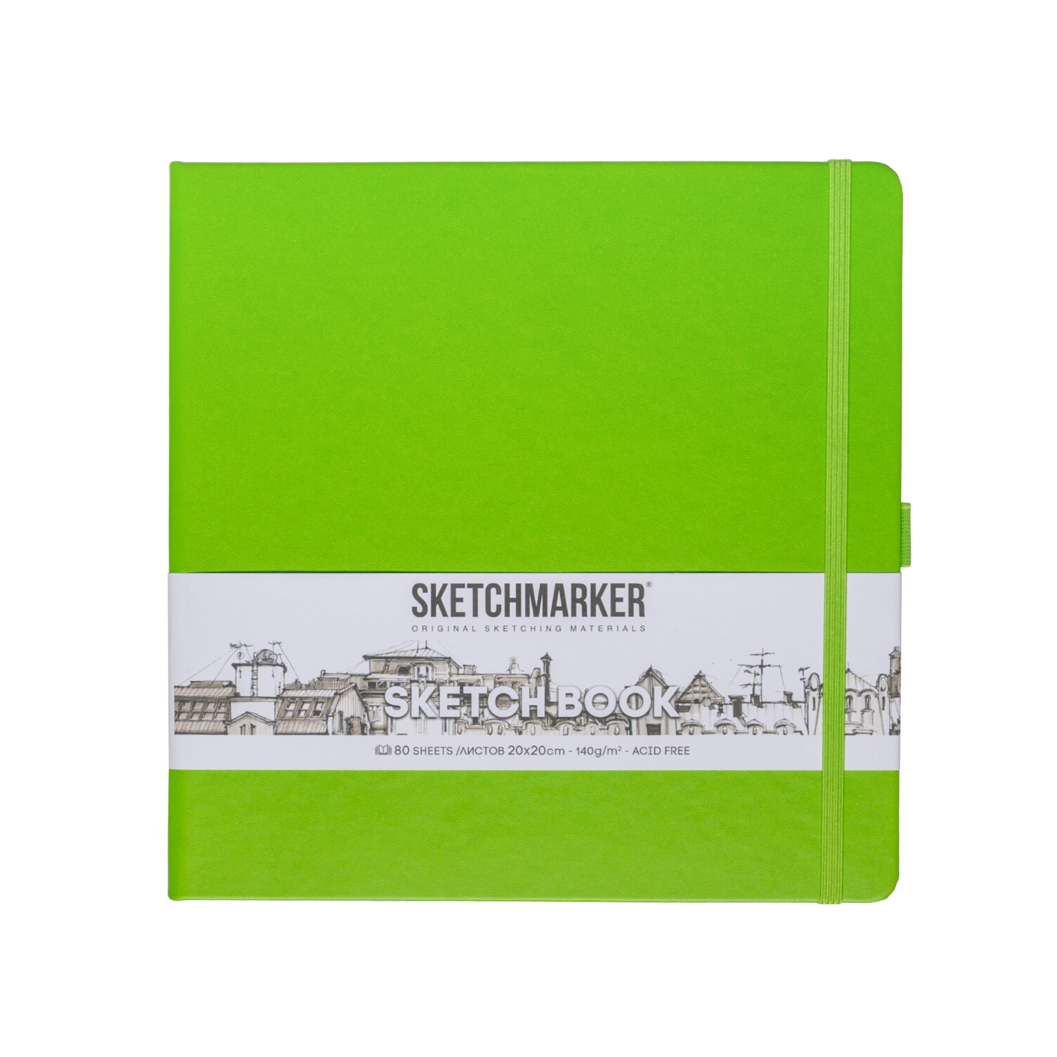 Блокнот для зарисовок Sketchmarker 140г/кв.м 20*20cм 80л твердая обложка Зеленый Луг