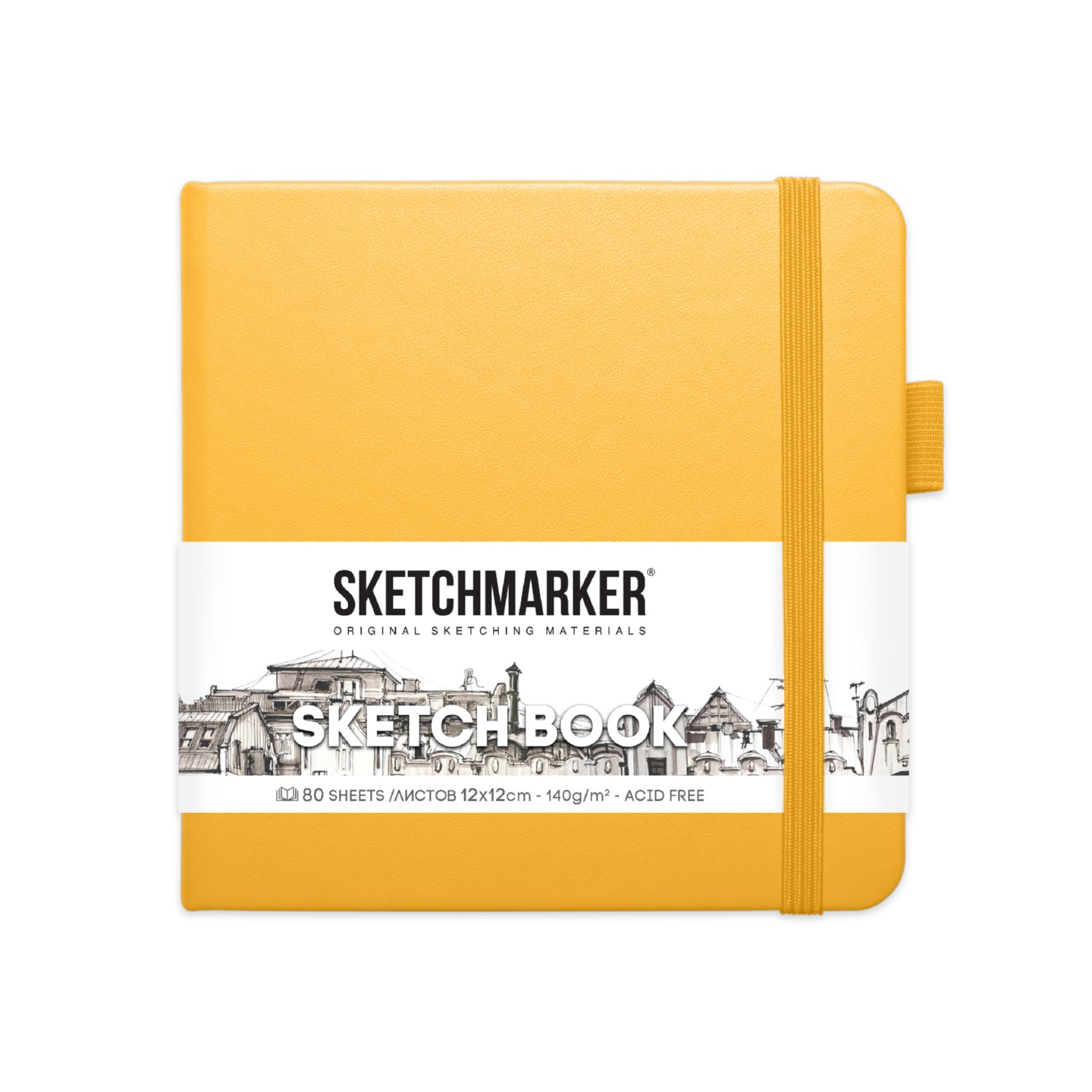 Блокнот для зарисовок Sketchmarker 140г/кв.м 12*12см 80л твердая обложка Оранжевый