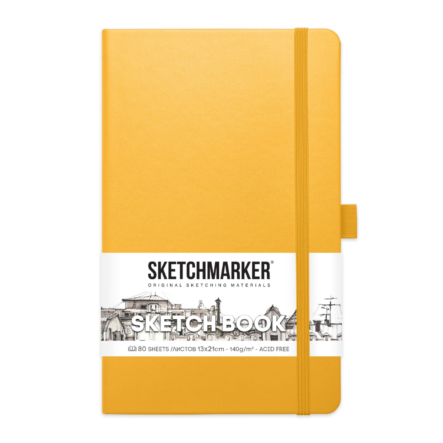 Блокнот для зарисовок Sketchmarker 140г/кв.м 13*21см 80л твердая обложка Оранжевый