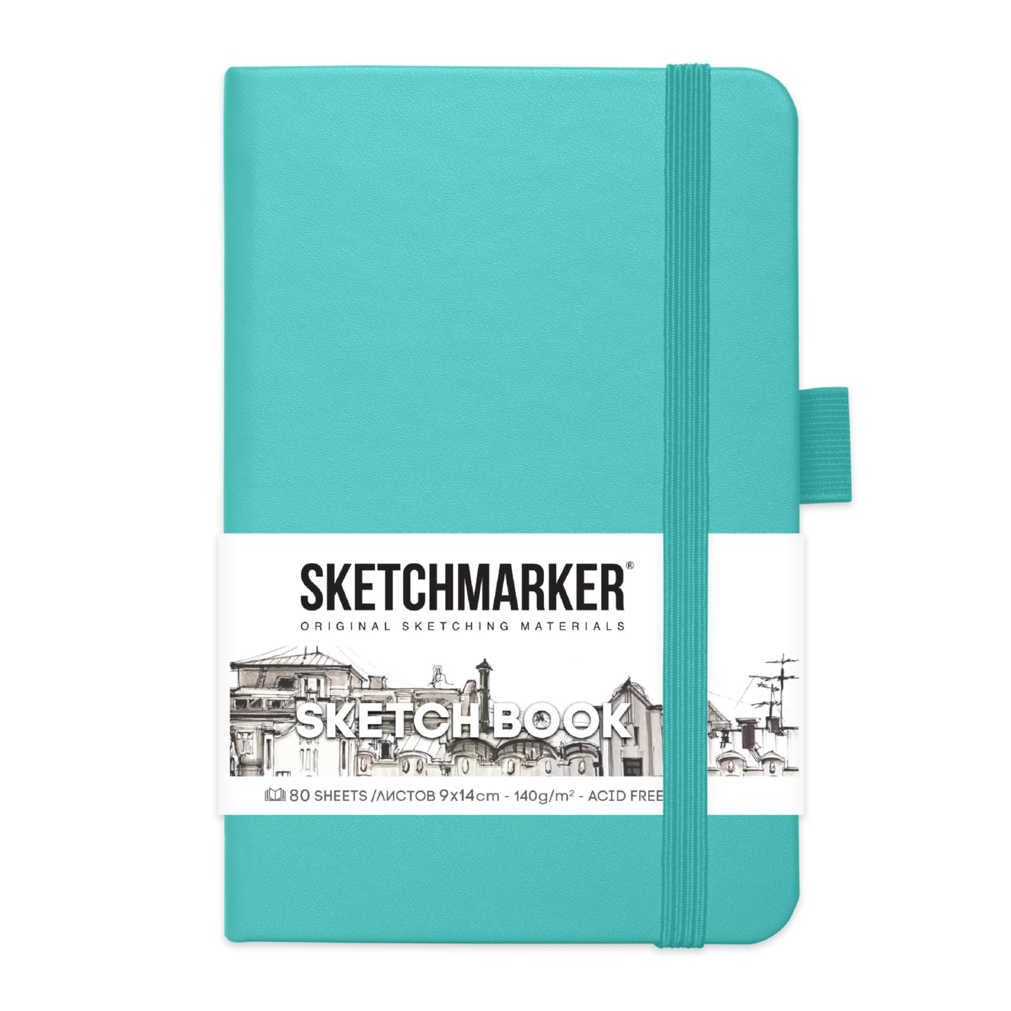 Блокнот для зарисовок Sketchmarker 140г/кв.м 80л твердая обложка Аквамарин 5 размеров в ассортименте