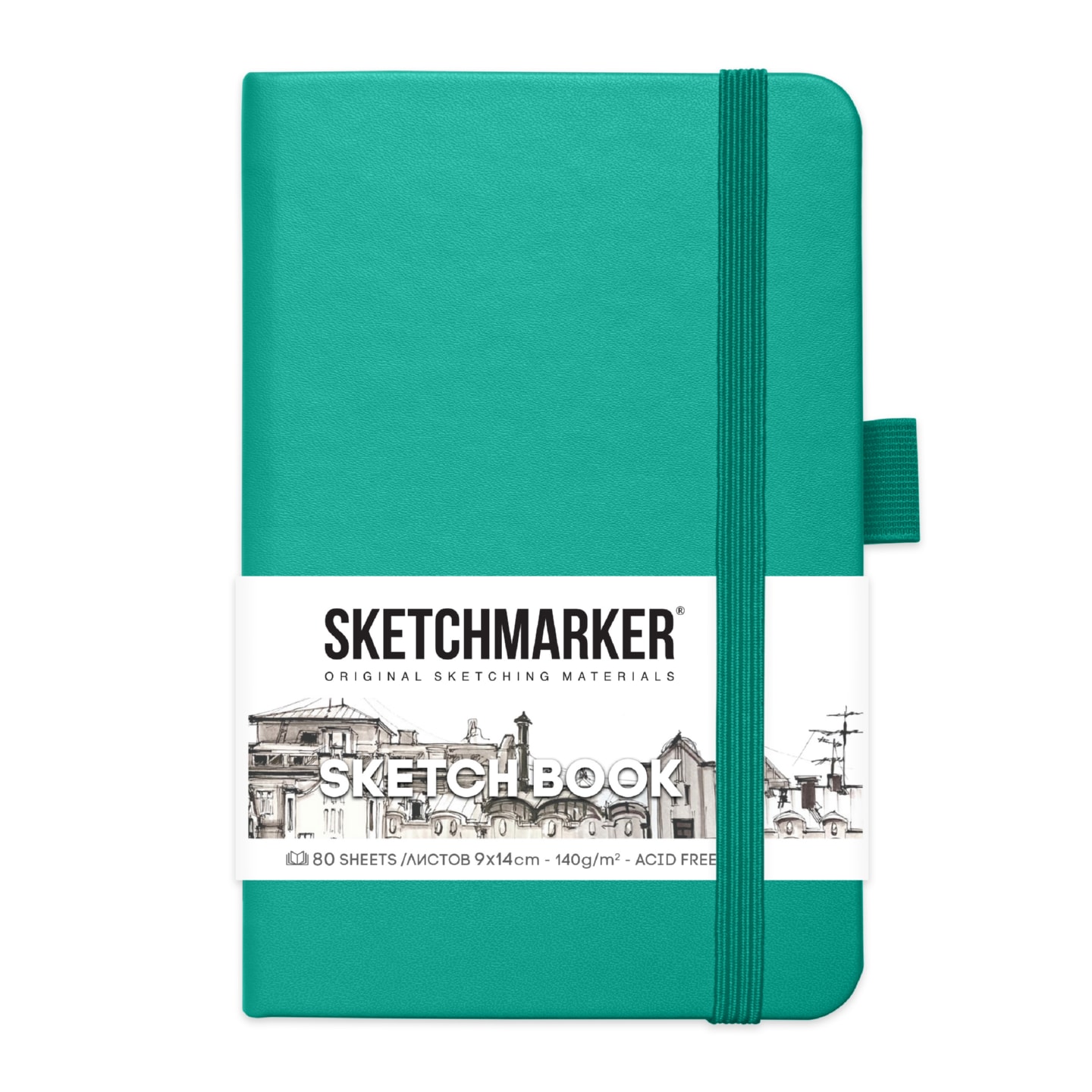 Блокнот для зарисовок Sketchmarker 140г/кв.м 80л твердая обложка Изумрудный 4 размера в ассортименте