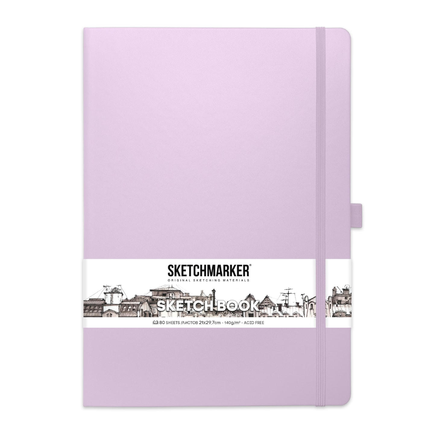 Блокнот для зарисовок Sketchmarker 140г/кв.м 21*30см 80л твердая обложка Фиолетовый пастельный