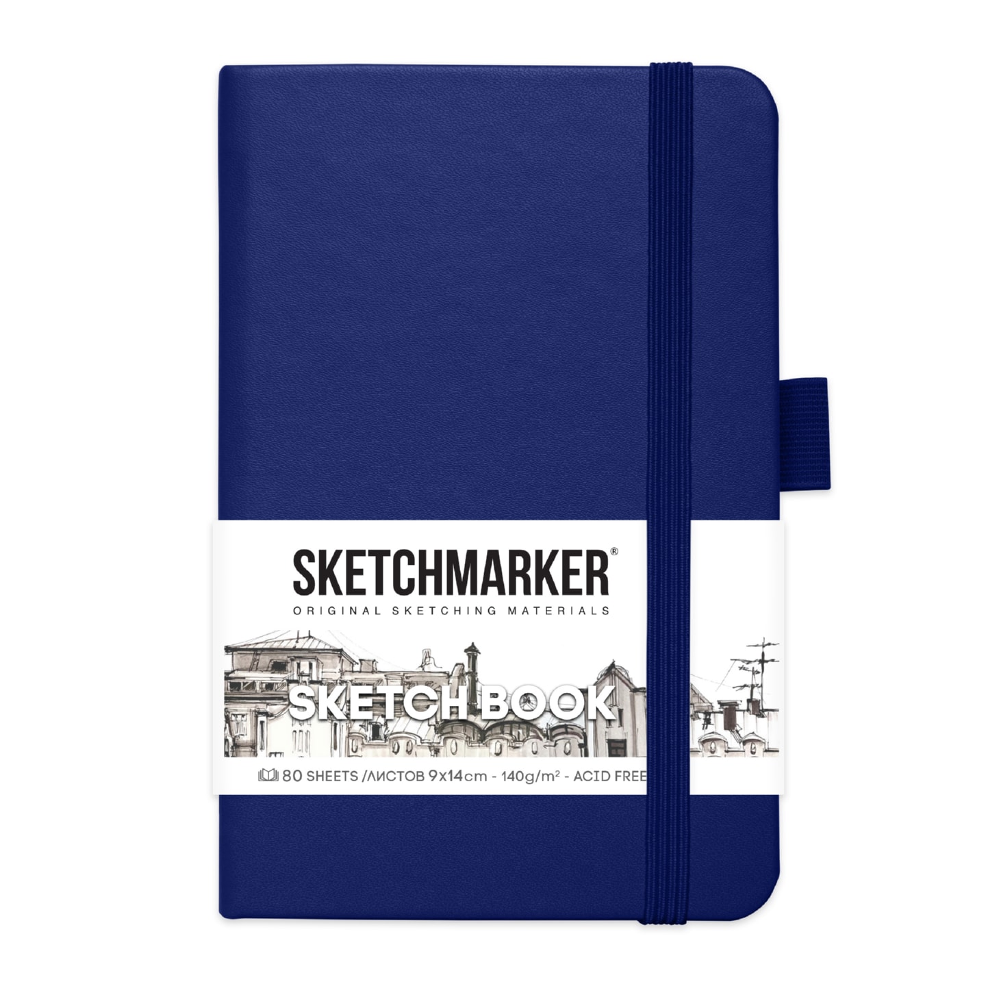 Блокнот для зарисовок Sketchmarker 140г/кв.м 80л твердая обложка Королевский синий 5 размеров в ассортименте