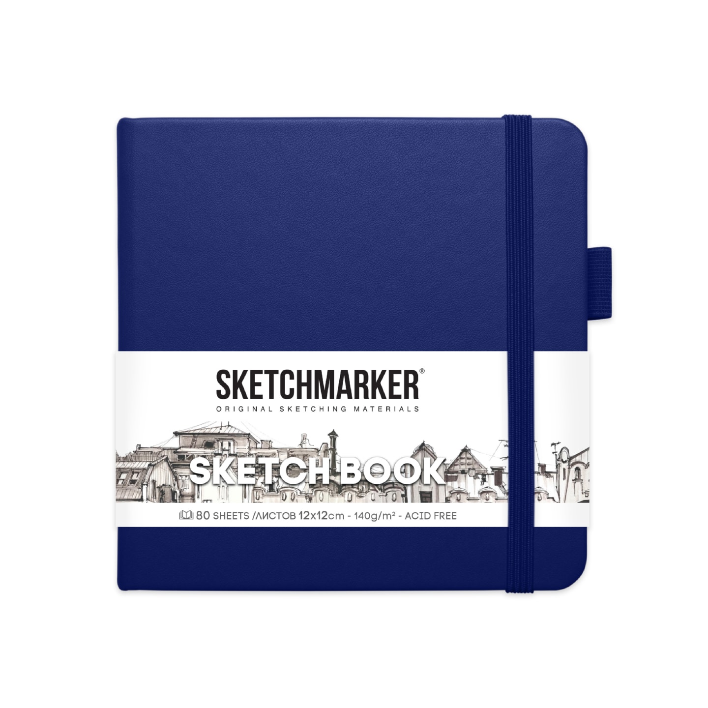 Блокнот для зарисовок Sketchmarker 140г/кв.м 12*12см 80л твердая обложка Королевский синий
