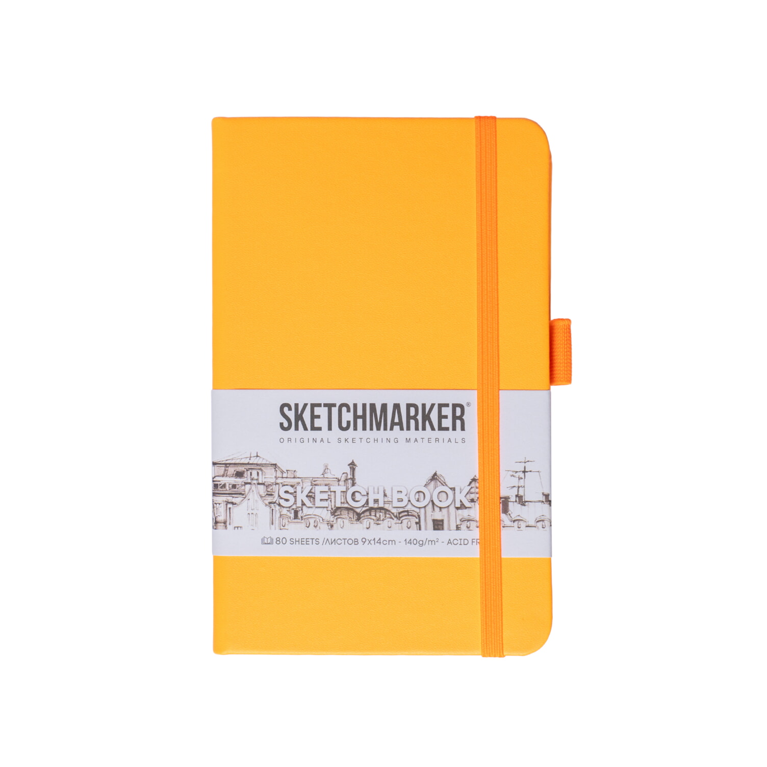 Блокнот для зарисовок Sketchmarker 140г/кв.м 80л твердая обложка Неоновый авельсин 5 размеров в ассортименте