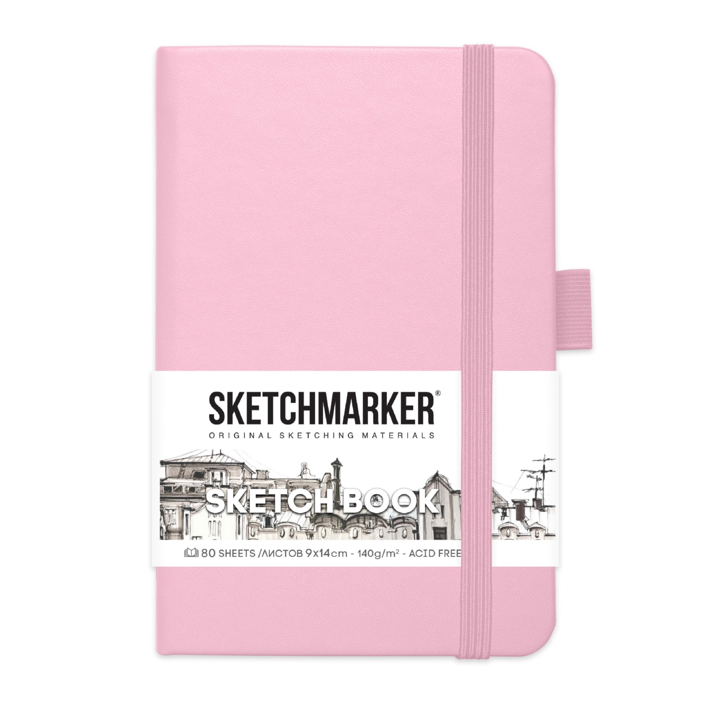 Блокнот для зарисовок Sketchmarker 140г/кв.м 9*14см 80л твердая обложка Розовый