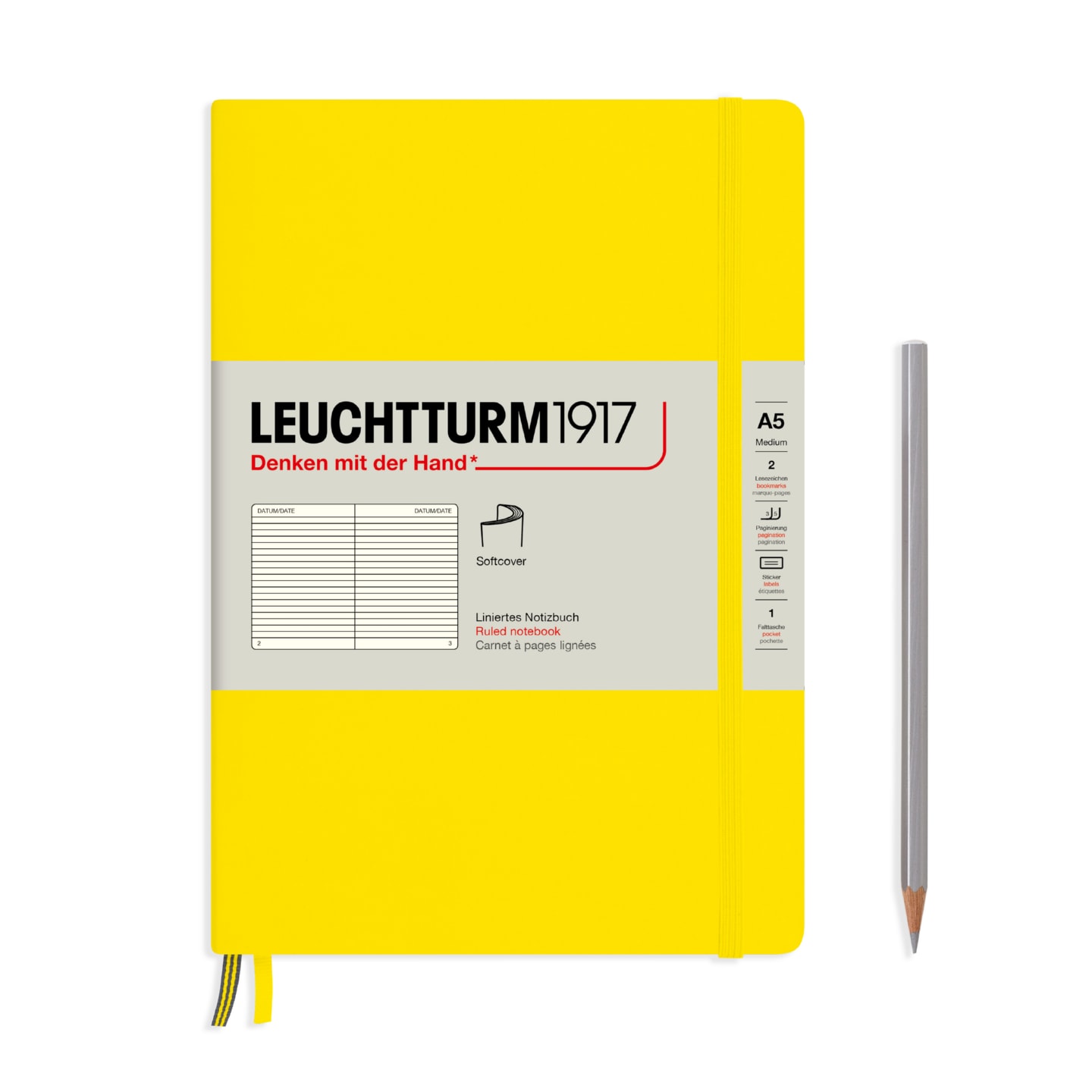 Блокнот Leuchtturm1917 Classic A5 (14,5x21см) 80г/м2 61л мягкая обложка Лимонная 3 варианта линовки