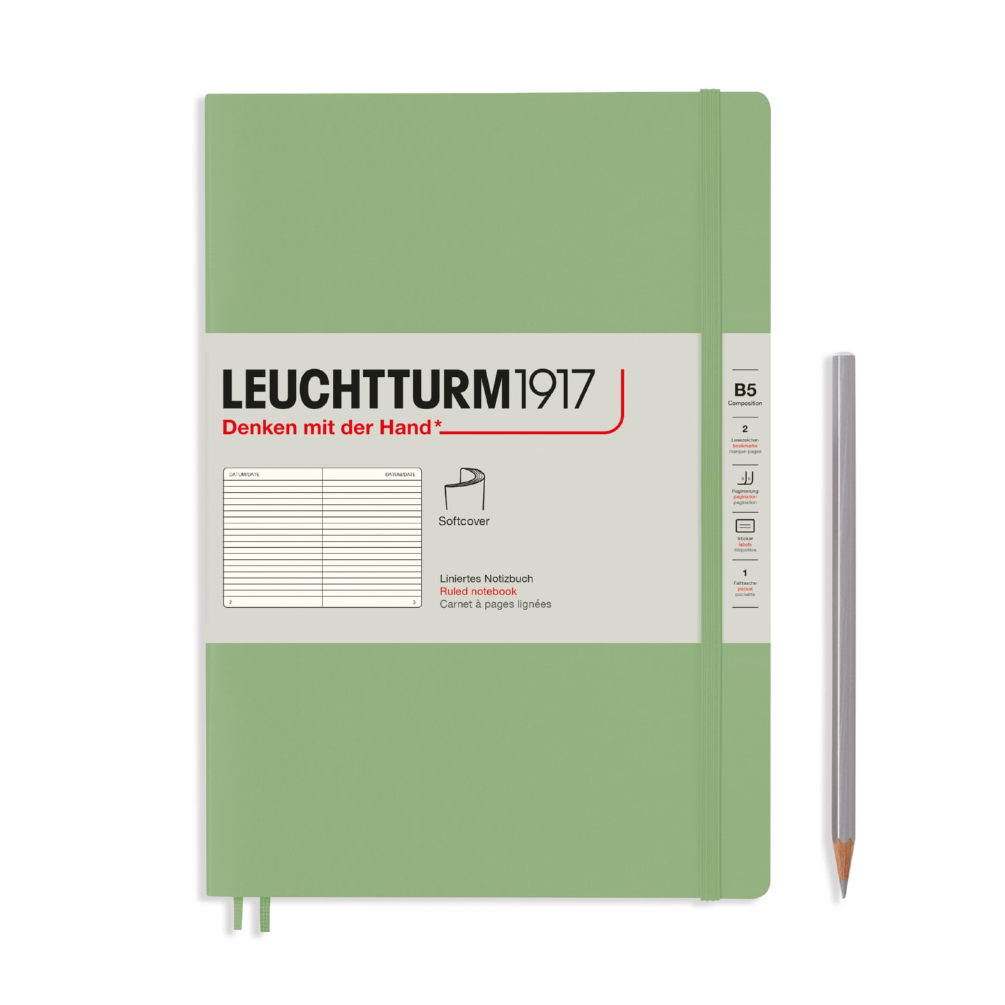 Блокнот Leuchtturm1917 Composition B5 (17,8x25,4см) 80г/м2 61л мягкая обложка Шалфей 3 варианта линовки