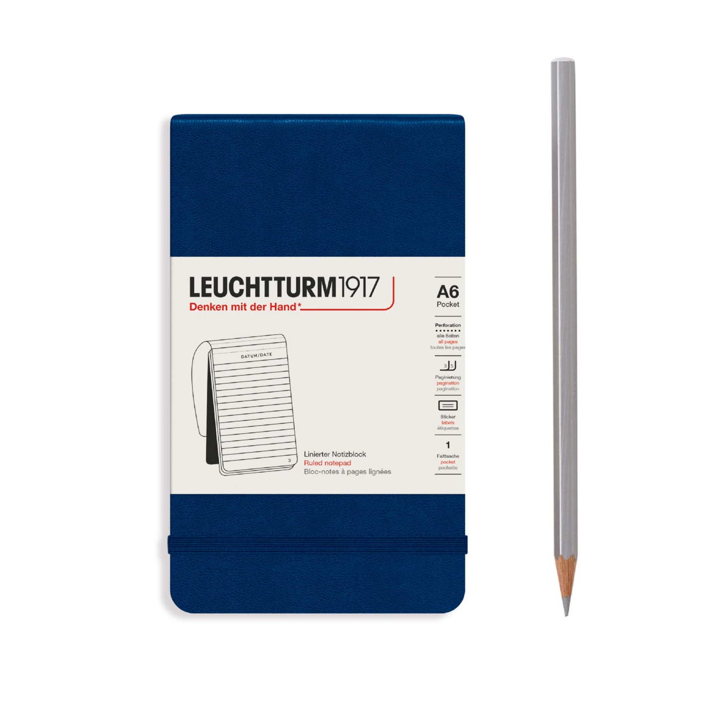 Блокнот Leuchtturm1917 Pocket A6 (9x15см) 80г/м2 92л твердая обложка Синий Неви 3 варианта линовки