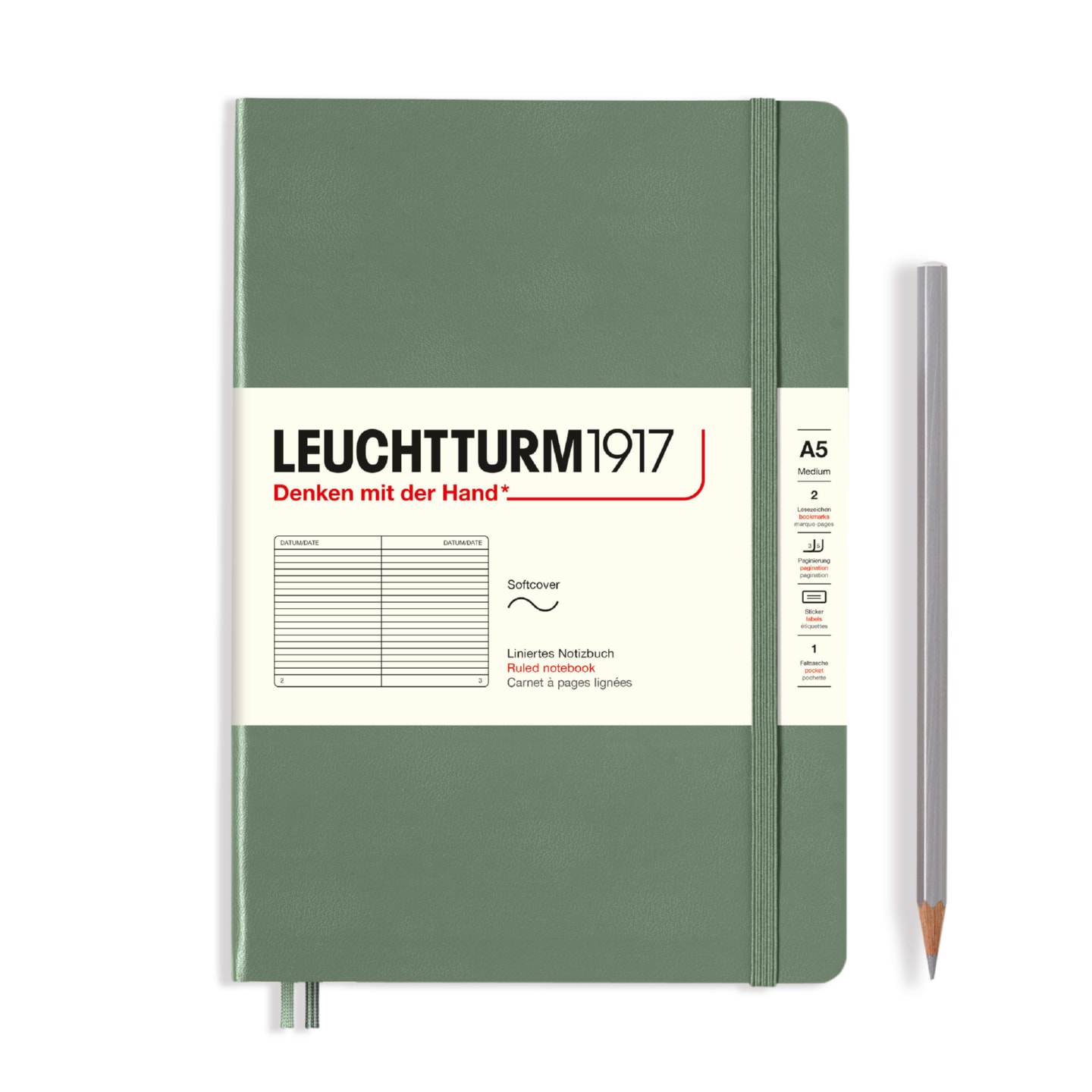 Блокнот Leuchtturm1917 Classic A5 (14,5x21см.) 80г/м2 61л мягкая обложка Оливковый 3 варианта линовки