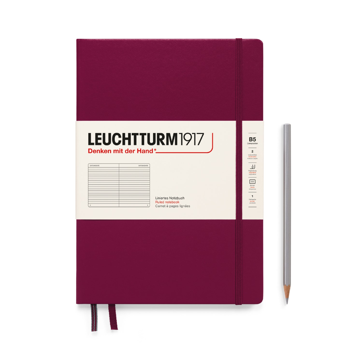 Блокнот Leuchtturm1917 Composition B5 (17,8*25,4см) 80г/м2 109л твердая обложка Красный Портвейн 3 варианта линовки