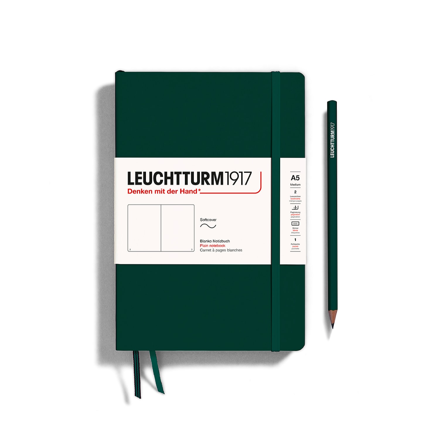 Блокнот Leuchtturm1917 Classic A5 (14,8*21см) 80г/м2 61л мягкая обложка Зеленый Лес 3 варианта линовки