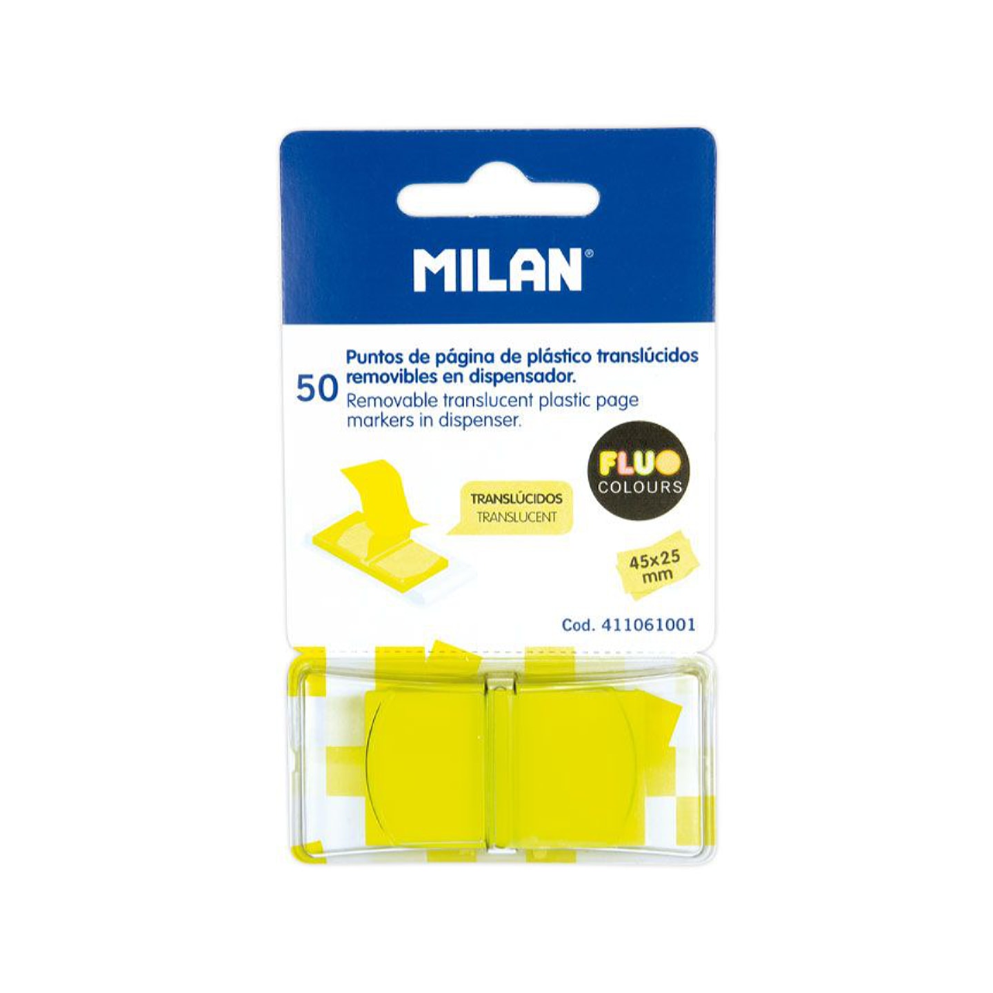Закладки клейкие MILAN пластиковые в диспенсере 50л желтые