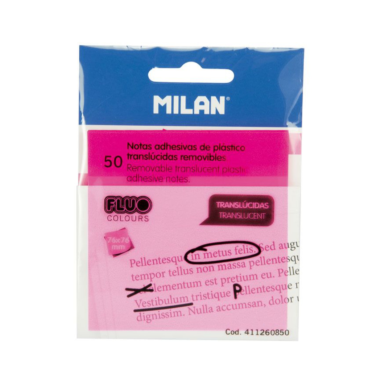 Бумага для заметок MILAN самоклеящаяся 76х76мм 50л розовая в термоусадочной пленке