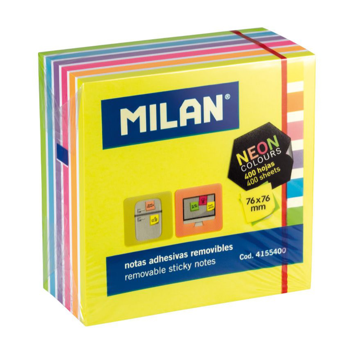 Бумага для заметок MILAN самоклеящаяся 76х76мм 400л цвета ассорти желтые в термоусадочной пленке