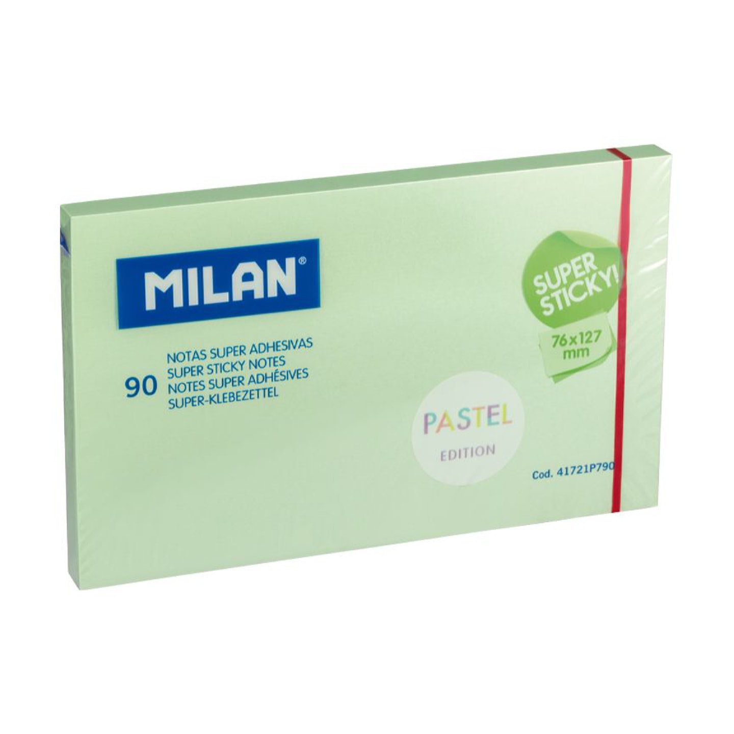 Бумага для заметок MILAN самоклеящаяся 76х127мм 90л зеленая пастельная супер клейкая в термоусадочно