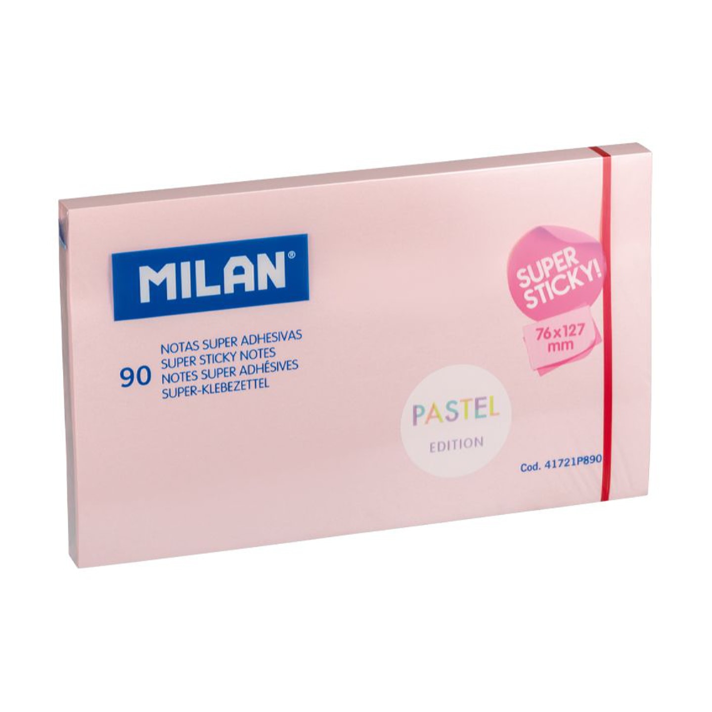 Бумага для заметок MILAN самоклеящаяся 76х127мм 90л розовая пастельная супер клейкая в термоусадочно