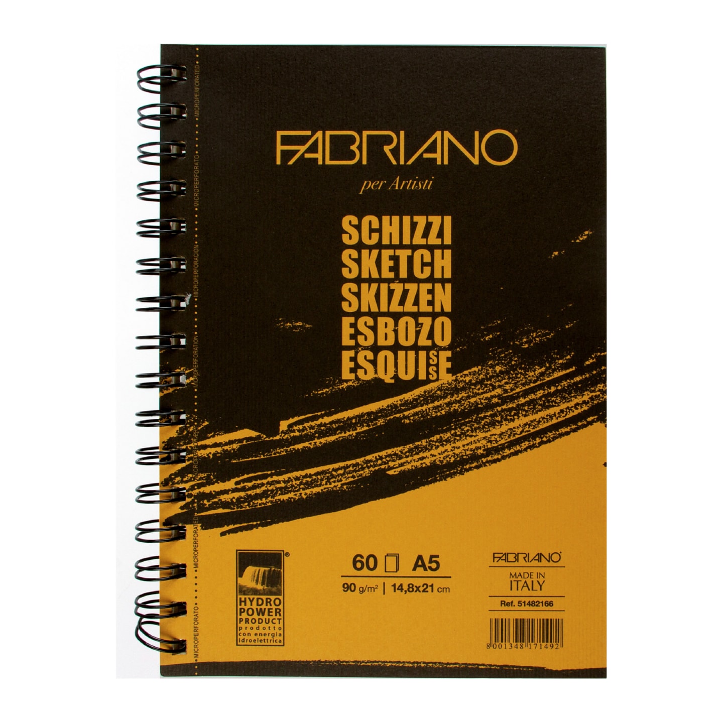Альбом для зарисовок Schizzi 90г/м.кв 14,8x21см мелкозернистая темная обложка 60л спираль по длинной стороне