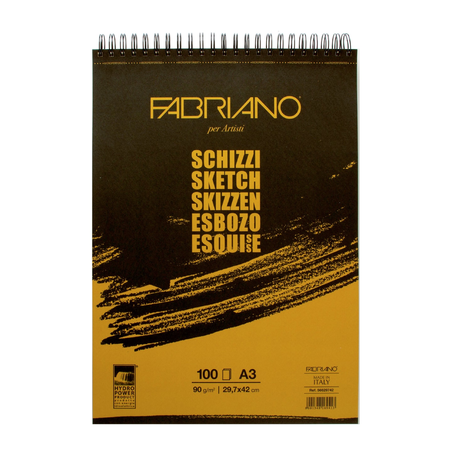 Альбом для зарисовок Schizzi 90г/м.кв 29,7x42см мелкозернистая темная обложка 100л спираль по короткой стороне.