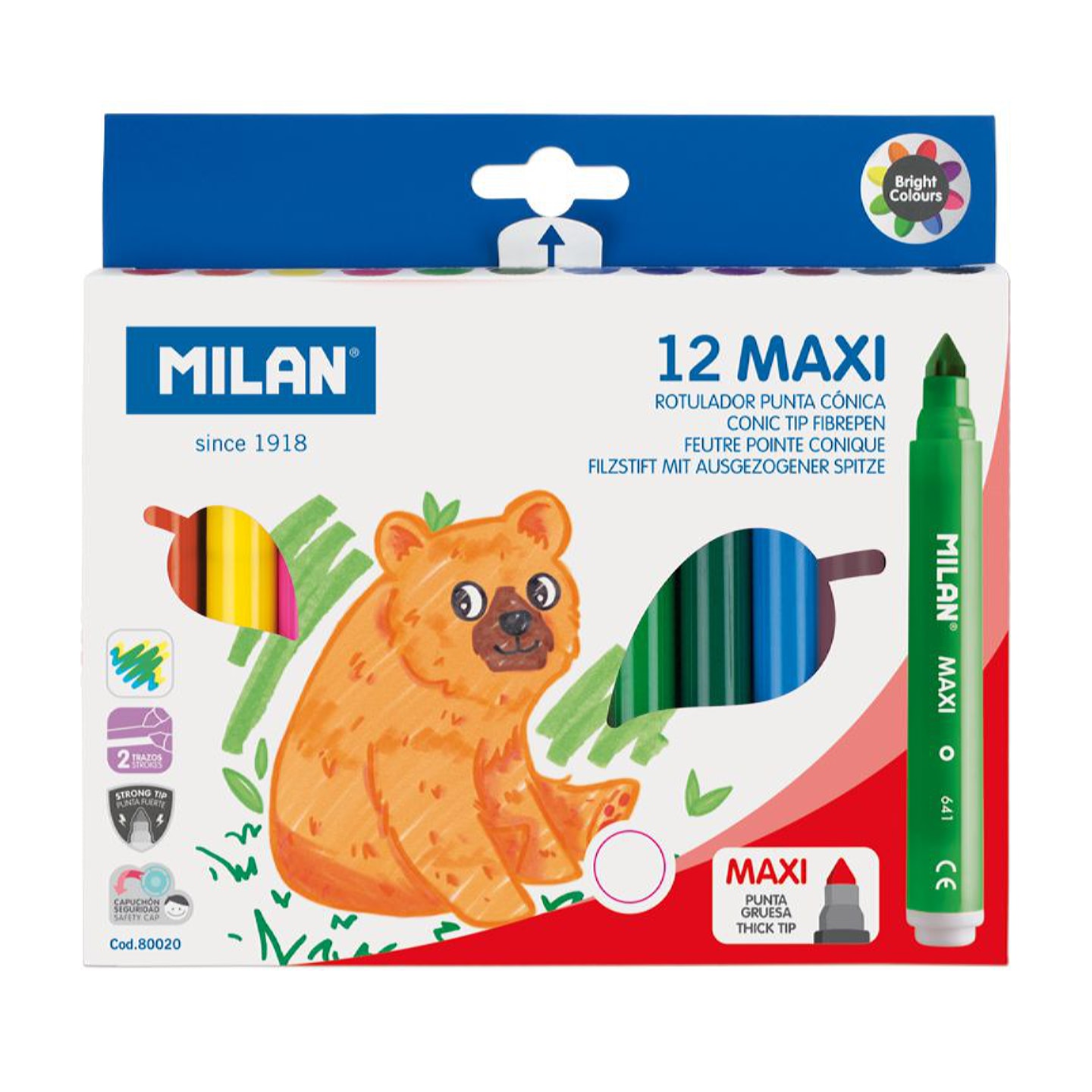 Набор фломастеров MILAN MAXI на водной основе 12 цветов в картонной упаковке с европодвесом