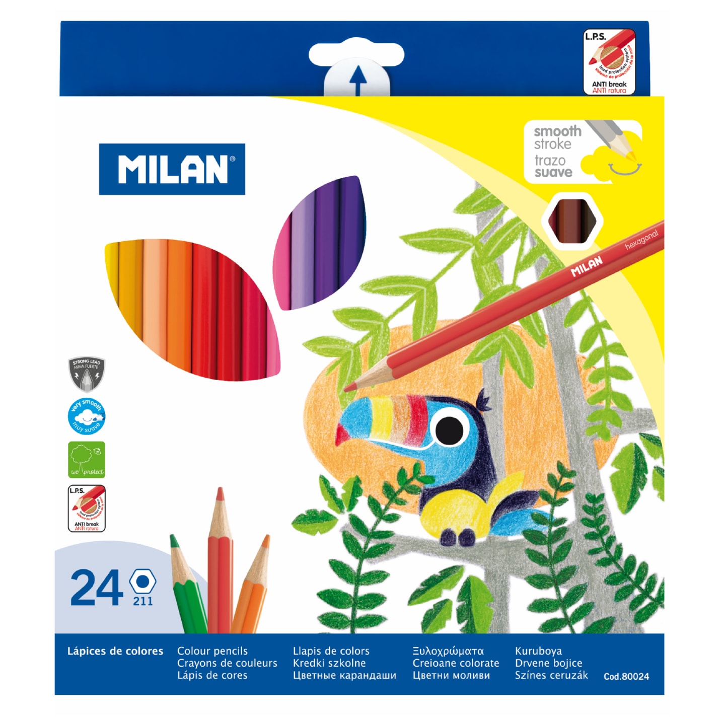 Набор цветных карандашей MILAN деревянные 2,9 ммшестигранные 24 цвета в картонной упаковке с европодвесом