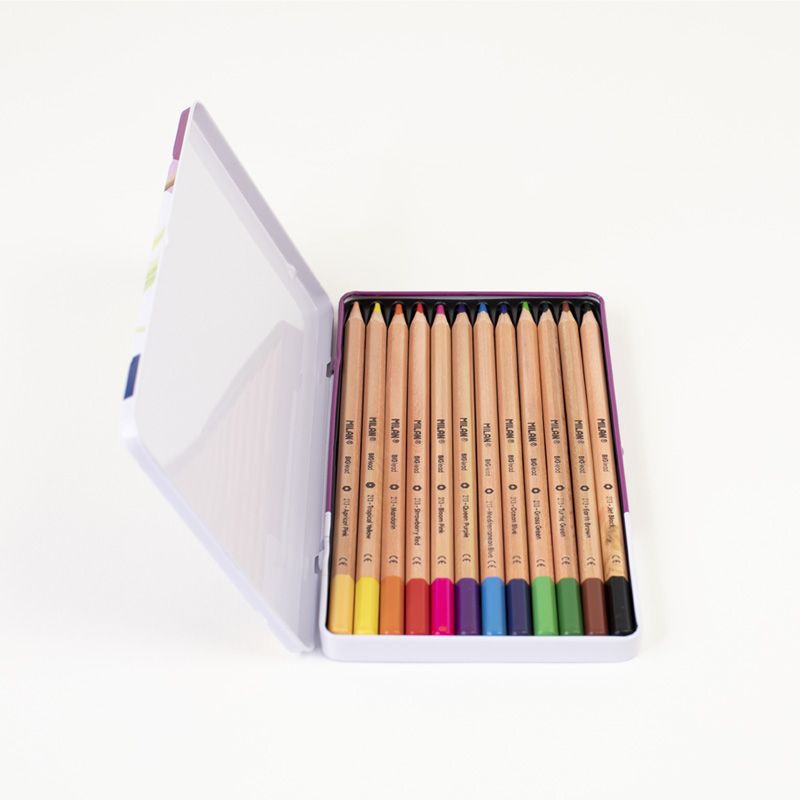 Набор цветных карандашей MILAN 12 цветов деревянные грифель 3.5мм в металлической упаковке с европодвесом (ECO)