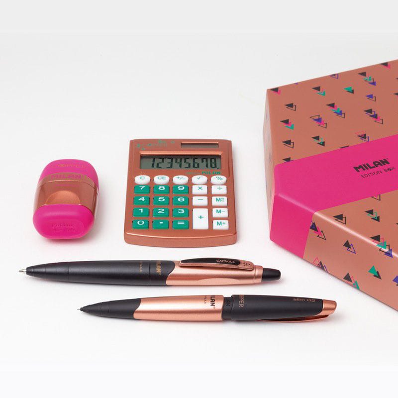 Набор подарочный канцелярский Milan Copper Разноцветный 4 предмета: калькулятор, ластик-точилка, шариковая ручка , механический карандаш