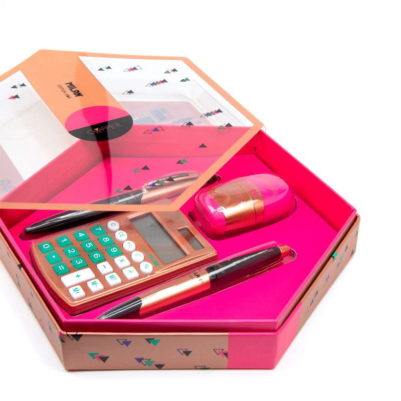 Набор подарочный канцелярский Milan Copper Разноцветный 4 предмета: калькулятор, ластик-точилка, шариковая ручка , механический карандаш