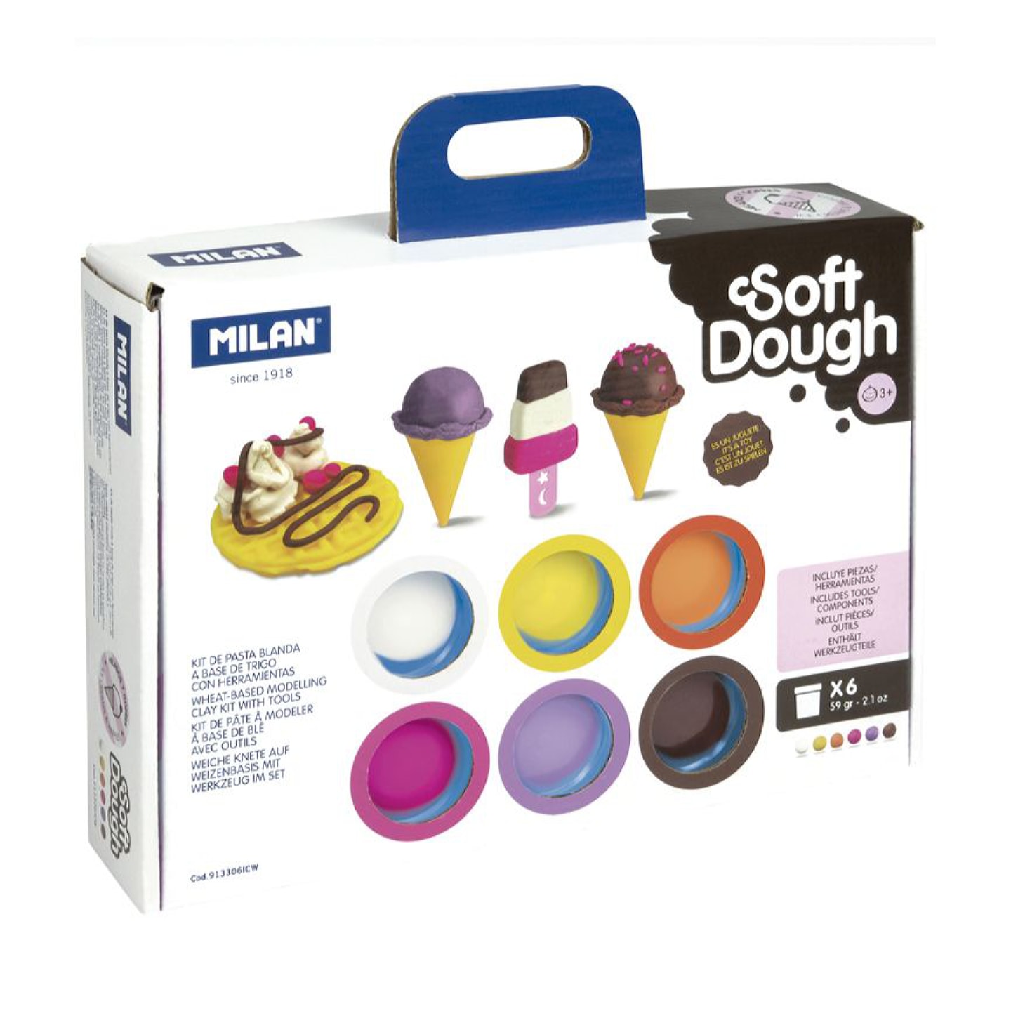 Набор для лепки Soft Dough "Мороженое и вафли" 8 цветов пластилина по 59г + 10 аксессуаров в картонн