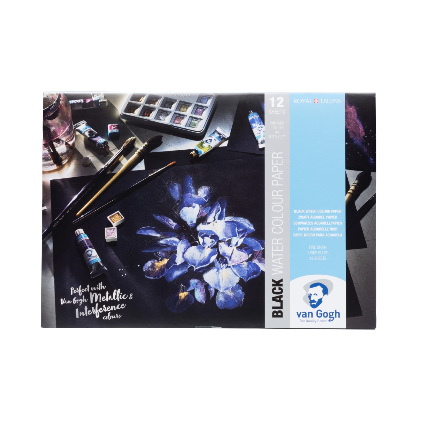 Альбом для акварели Van Gogh 360г/м2 (целлюлоза) А4 черная бумага 12л склейка по 1 стороне