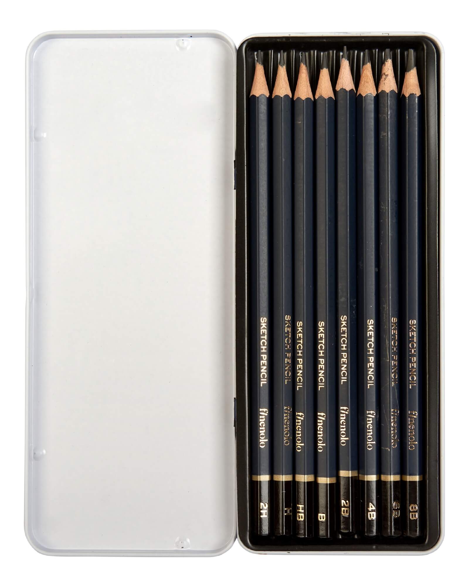Набор чернографитных карандашей Finenolo Sketch 8 штук (8B-2H) в металлическом пенале