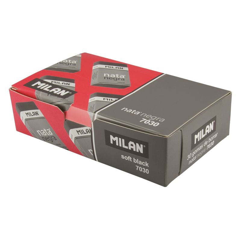 Ластик MILAN 7030 прямоугольный 39*24*10мм пластик мягкий черный для графита 30 шт/упак