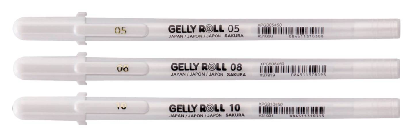 Набор гелевых ручек Gelly Roll белый 3шт в ассортименте 05,08,10